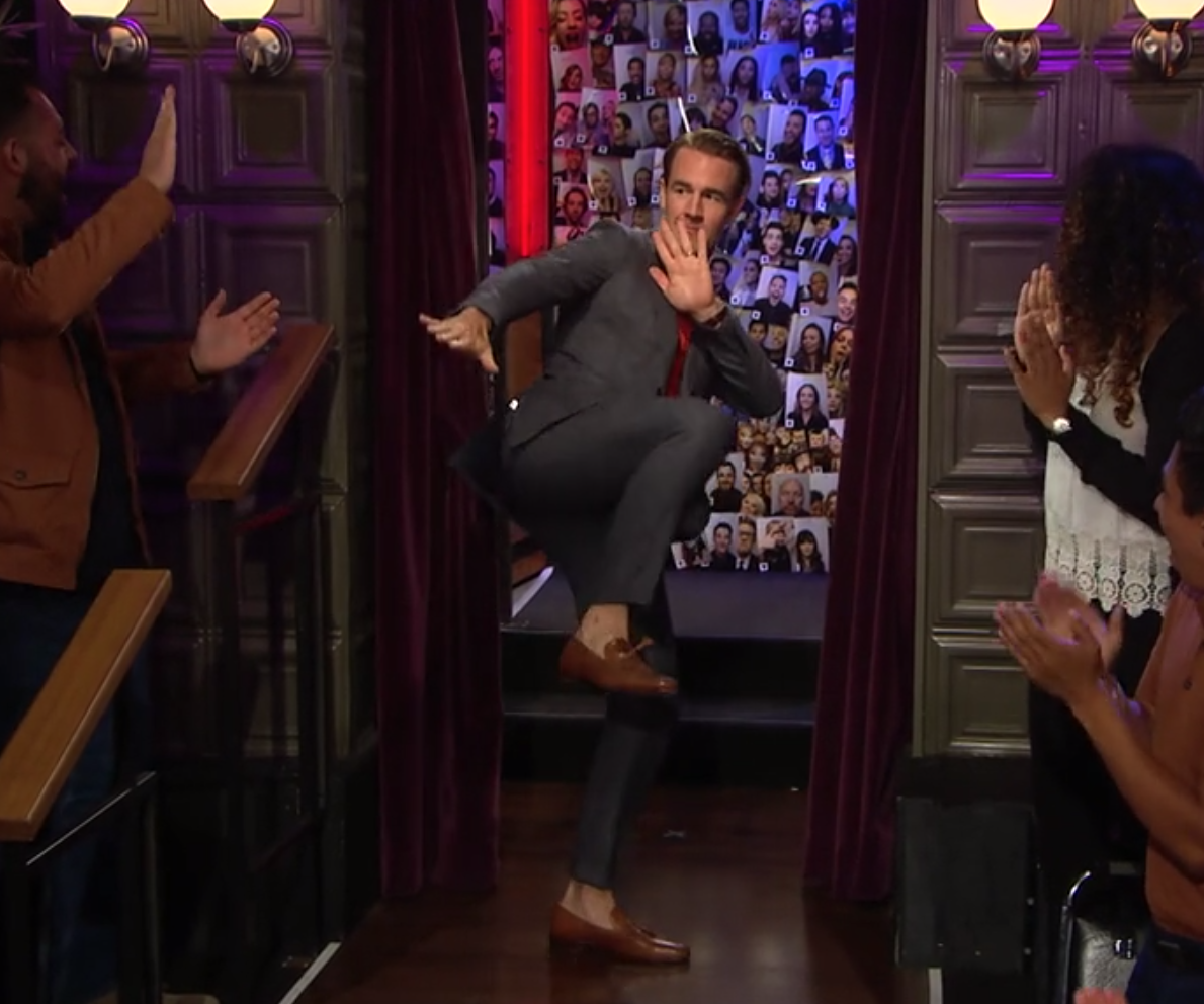 James Van Der Beek Wears 'MC' on James Corden Late Night Show